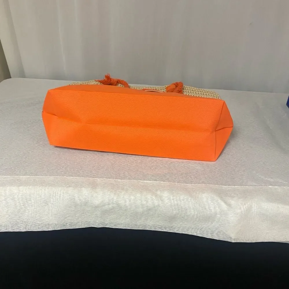 NWT‎ Orange Rope Straw Beach Tote Bag